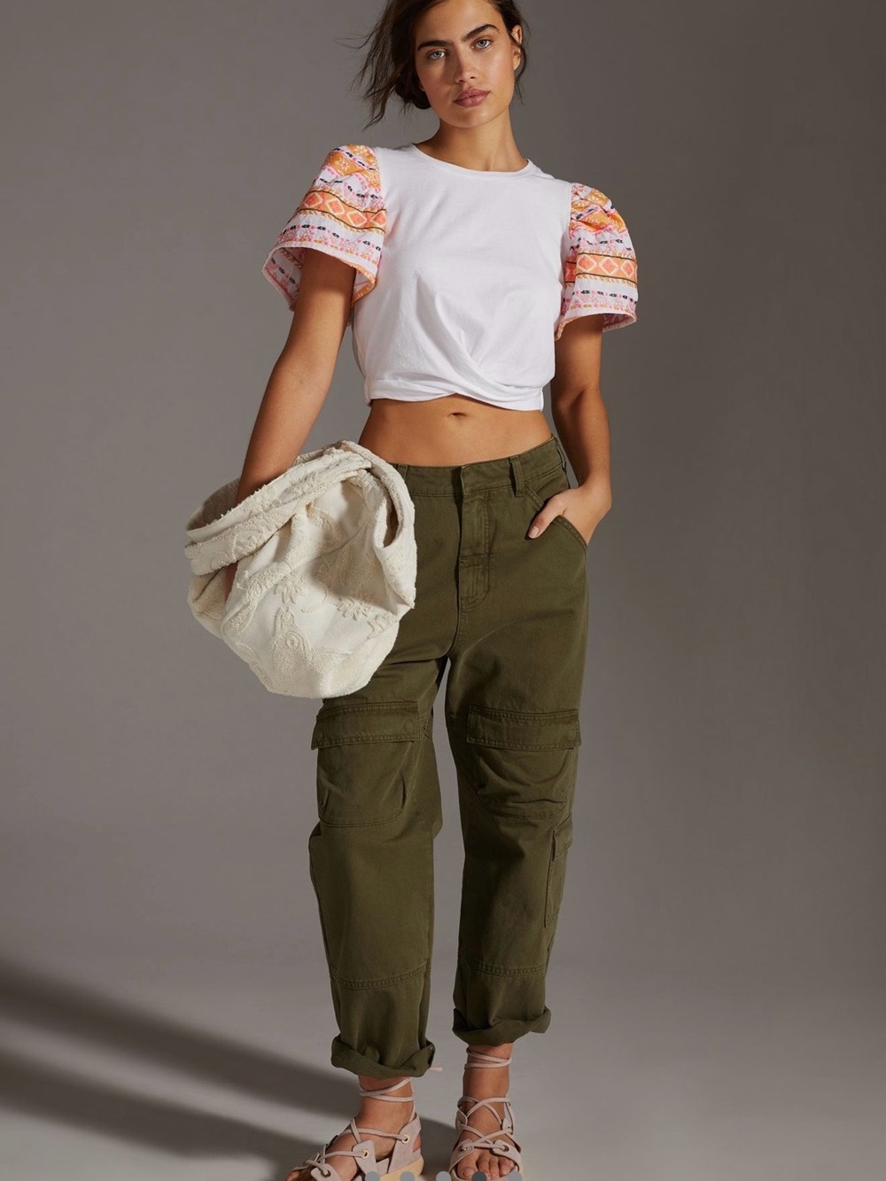 Dolan NWT Anthropologie Embroidered-Sleeve Twist Top SZ Xs